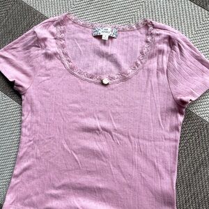 Pink Republic Mauve Lace Trim Tee